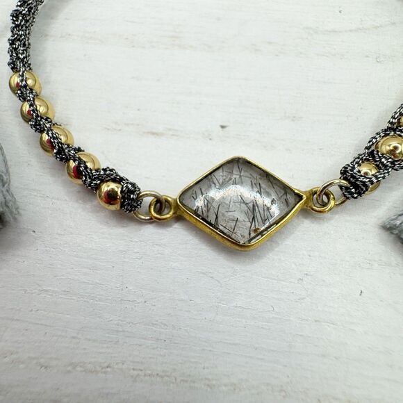 Rutilated Quartz Metric Silver Gold Bead Slide Bracelet Bohemian Boho Adjustable - Picture 4 of 8